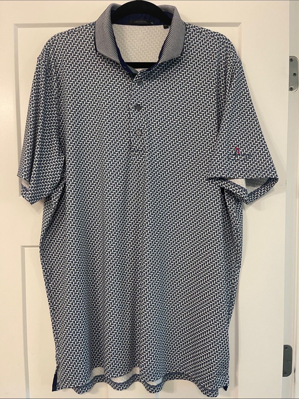Men's Greyson Navy Patterned Polo Shirt